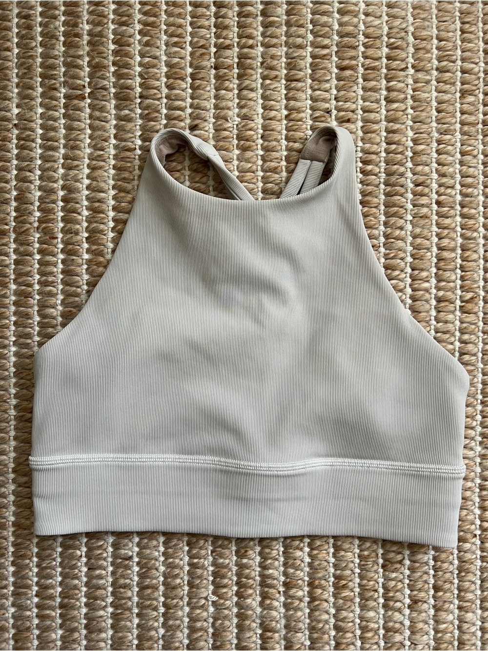 Lululemon Ribbed High-Neck Sports Bra in Light Beige Size 8 Medium